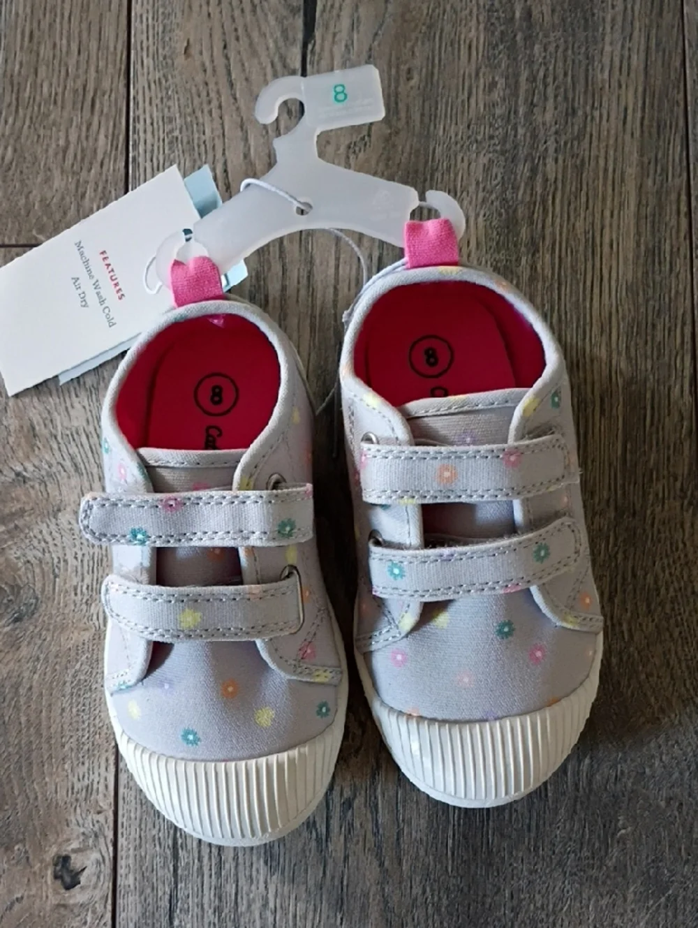 Cat & Jack Gray Canvas Hook-and-Loop Sneakers with Pink Lining *New